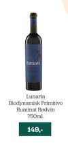 Lunaria Biodynamisk Primitivo Ruminat Rødvin