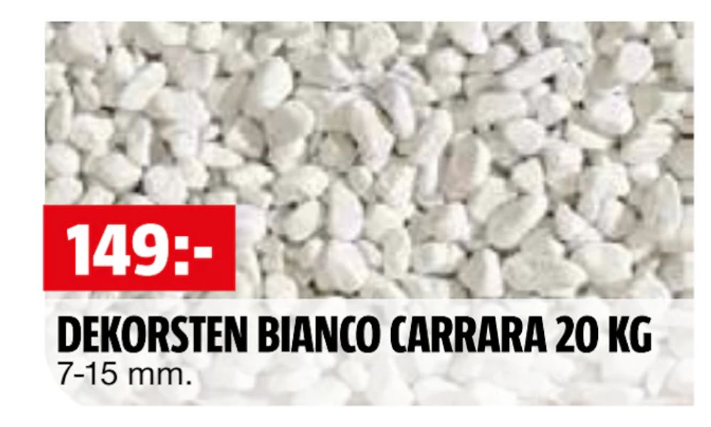 Erbjudanden på DEKORSTEN BIANCO CARRARA 20 KG från BAUHAUS för 149 kr
