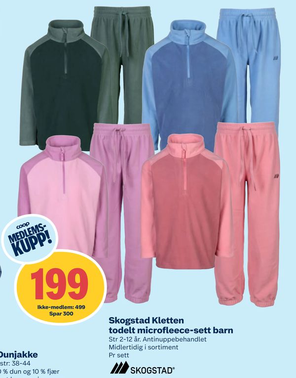 Skogstad Kletten todelt microfleece-sett barn Str 2-12 år. Antinuppebehandlet Midlertidig i sortiment Pr sett