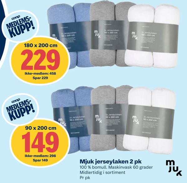 Mjuk jerseylaken 2 pk 100 % bomull. Maskinvask 60 grader Midlertidig i sortiment Pr pk