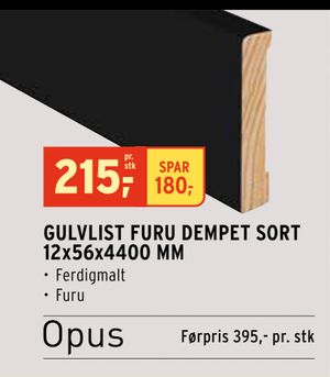 GULVLIST FURU DEMPET SORT 12x56x4400 MM
