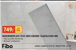BADEROMSPLATE 1533 GRIS GRANDE 11x620x2400 MM
