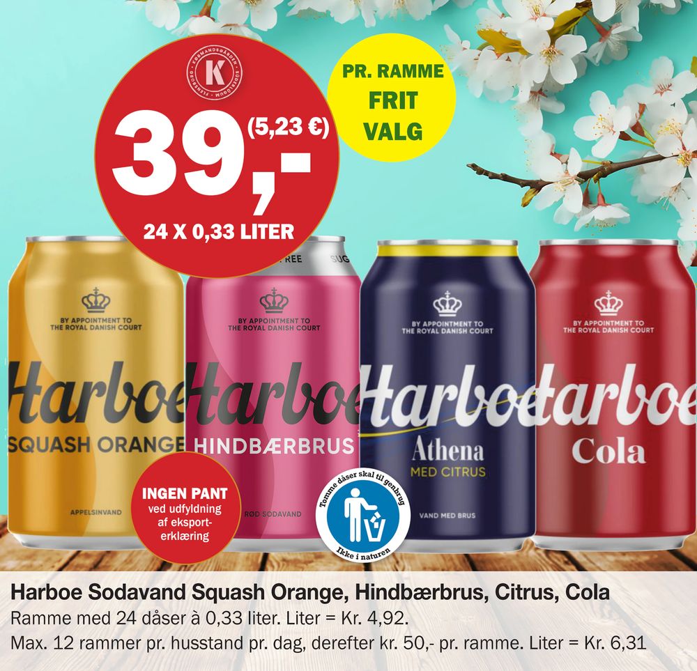 Tilbud på Harboe Sodavand Squash Orange, Hindbærbrus, Citrus, Cola fra Købmandsgården til 39 kr.