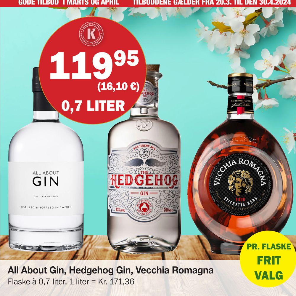 Tilbud på All About Gin, Hedgehog Gin, Vecchia Romagna fra Købmandsgården til 119,95 kr.