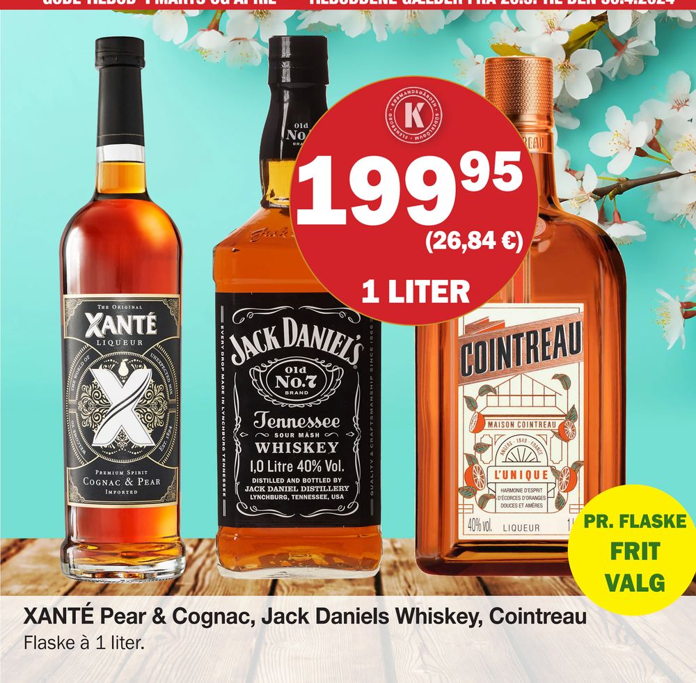 Tilbud på XANTÉ Pear & Cognac, Jack Daniels Whiskey, Cointreau fra Købmandsgården til 199,95 kr.