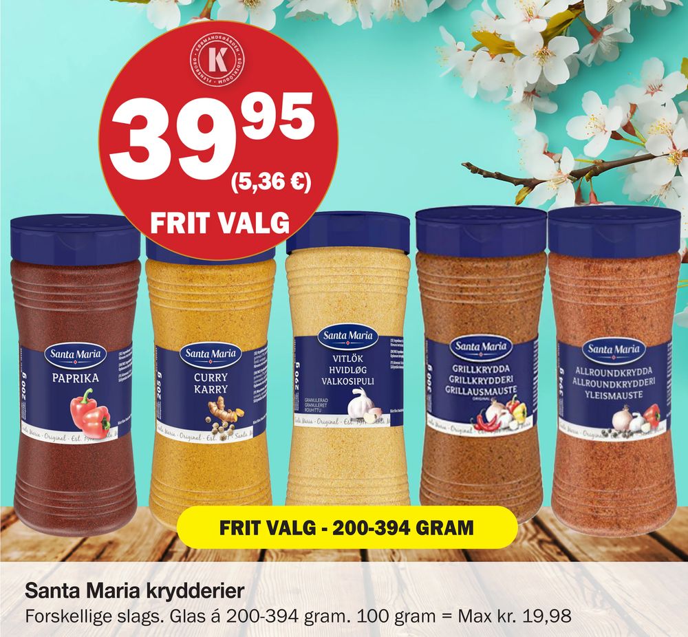 Tilbud på Santa Maria krydderier fra Købmandsgården til 39,95 kr.