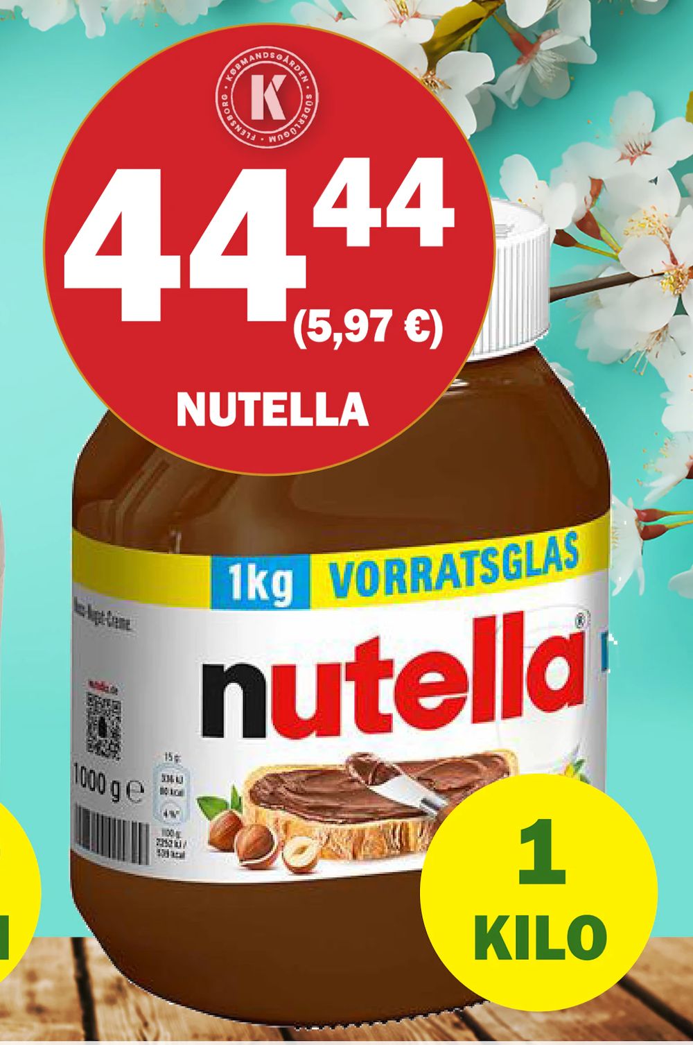Tilbud på Nutella fra Købmandsgården til 44,44 kr.
