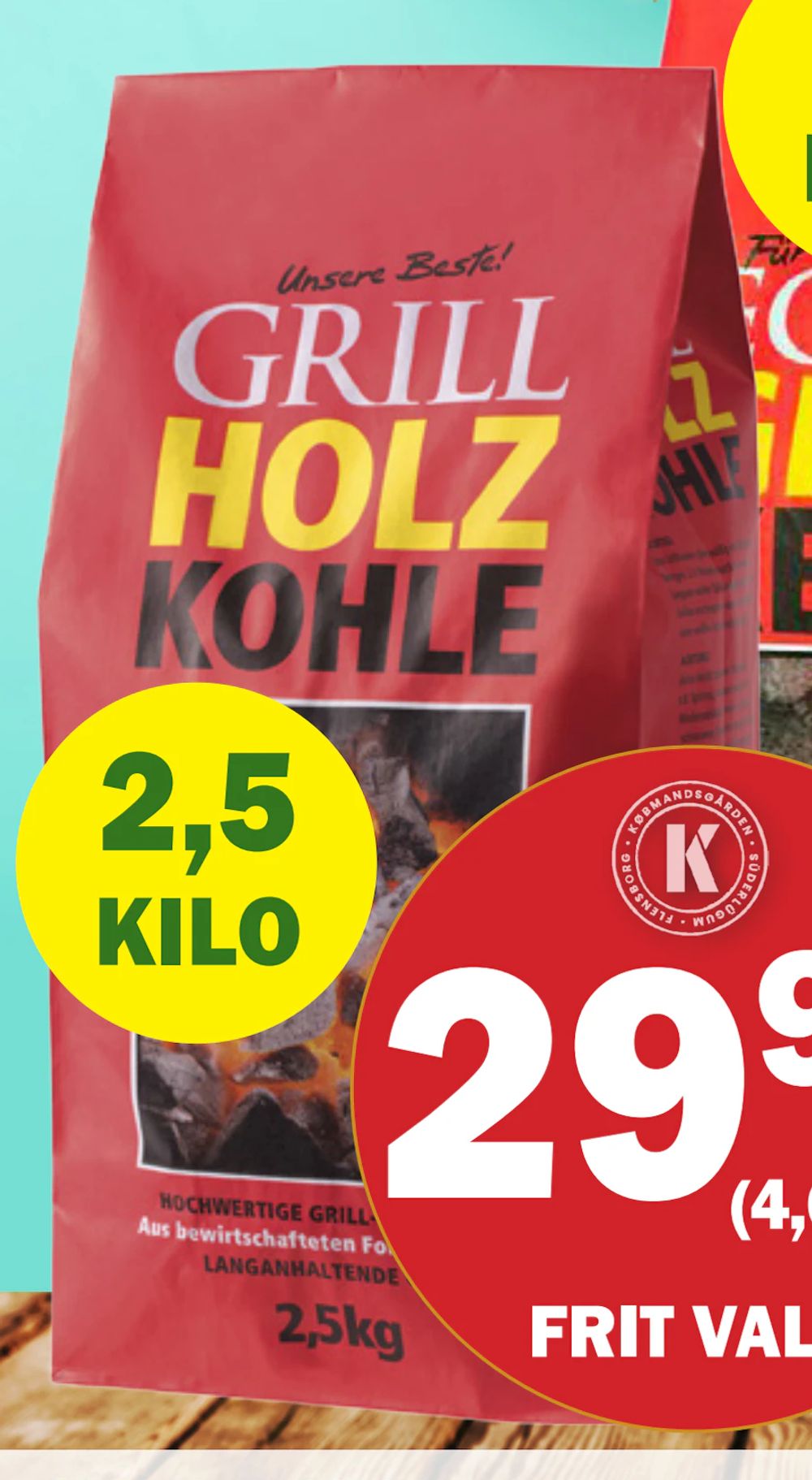 Tilbud på Grill Holz Kohle fra Købmandsgården til 29,95 kr.