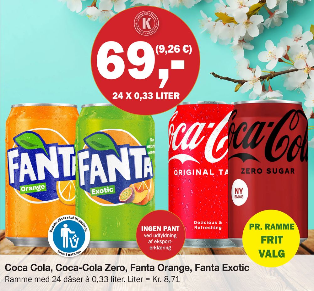 Tilbud på Coca Cola, Coca-Cola Zero, Fanta Orange, Fanta Exotic fra Købmandsgården til 69 kr.