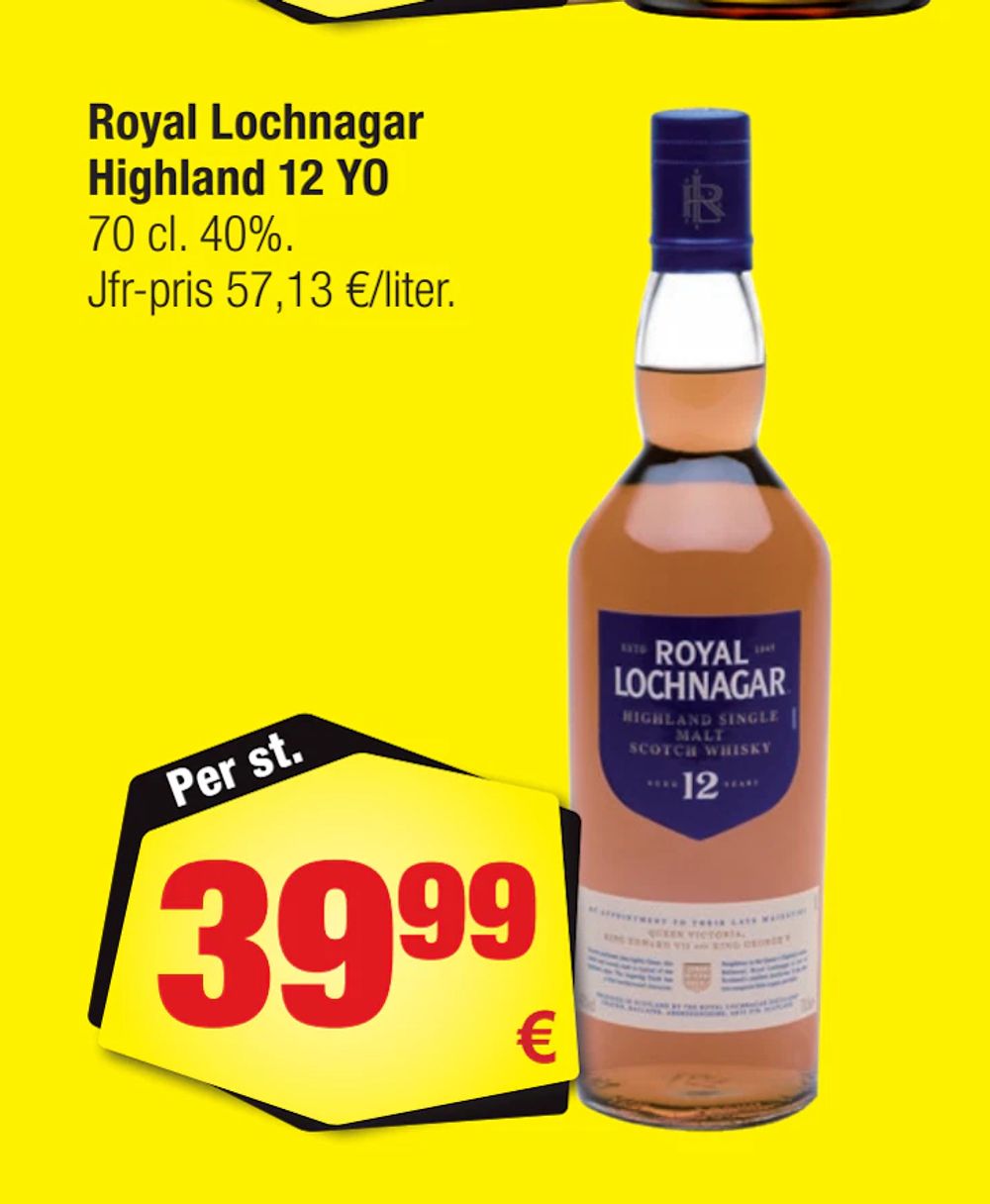 Erbjudanden på Royal Lochnagar Highland 12 YO från Calle för 39,99 €