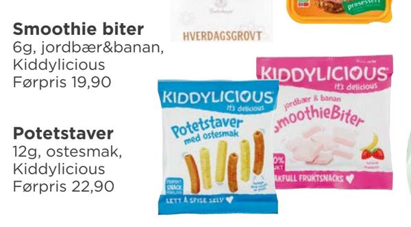 Smoothie biter 6g, jordbær&banan, Kiddylicious Førpris 19,90