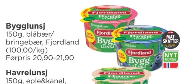 Bygglunsj 150g, blåbær/ bringebær, Fjordland (100,00/kg) Førpris 20,90-21,90