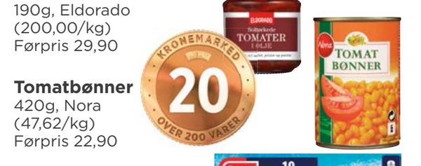 Tomatbønner 420g, Nora (47,62/kg) Førpris 22,90