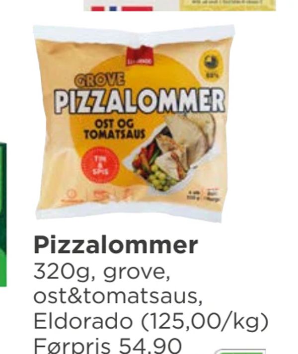 Pizzalommer 320g, grove, ost&tomatsaus, Eldorado (125,00/kg) Førpris 54,90
