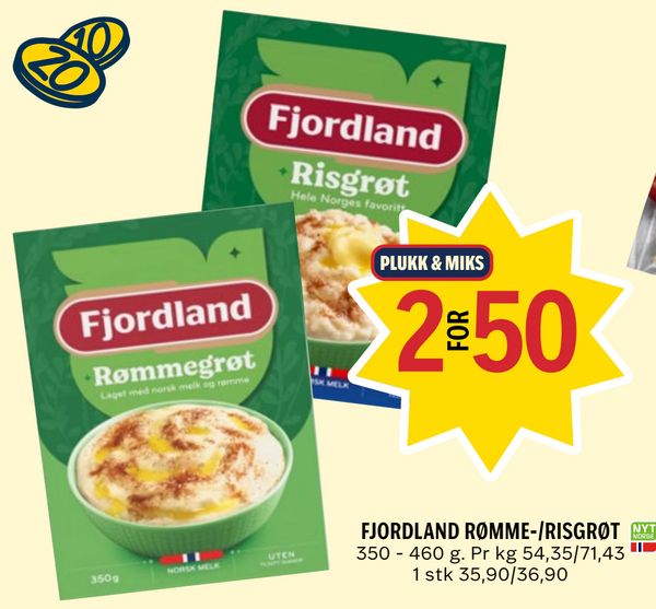 FJORDLAND RØMME-/RISGRØT PLUKK & MIKS
350 - 460 g. Pr kg 54,35/71,43
1 stk 35,90/36,90