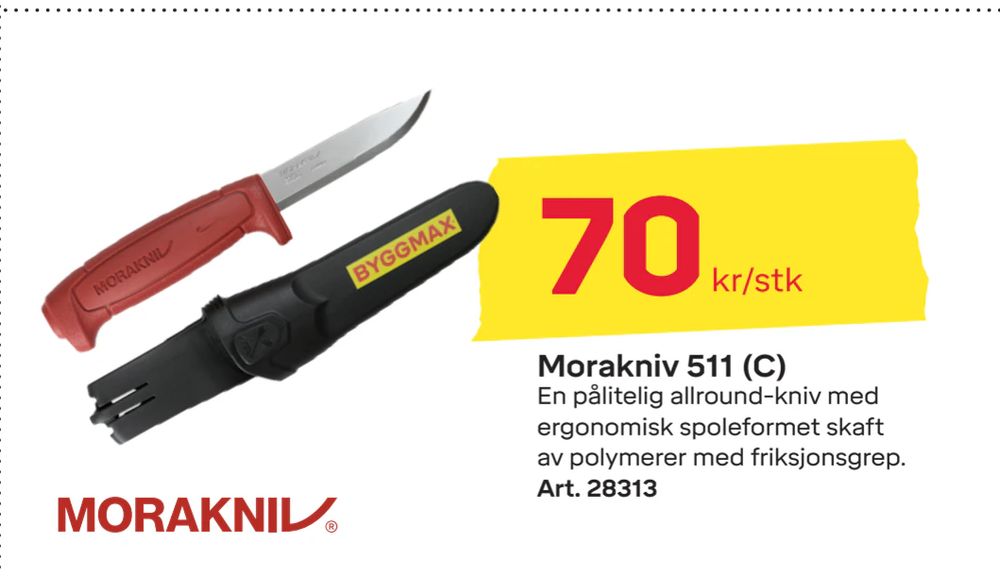 Tilbud på Morakniv 511 (C) fra Byggmax til 70 kr