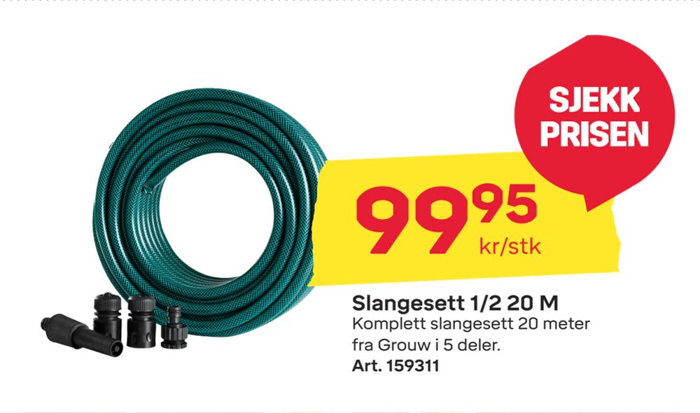 Tilbud på Slangesett 1/2 20 M fra Byggmax til 99,95 kr