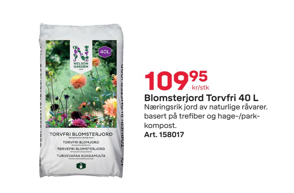 Tilbud på Blomsterjord Torvfri 40 L fra Byggmax til 109,95 kr