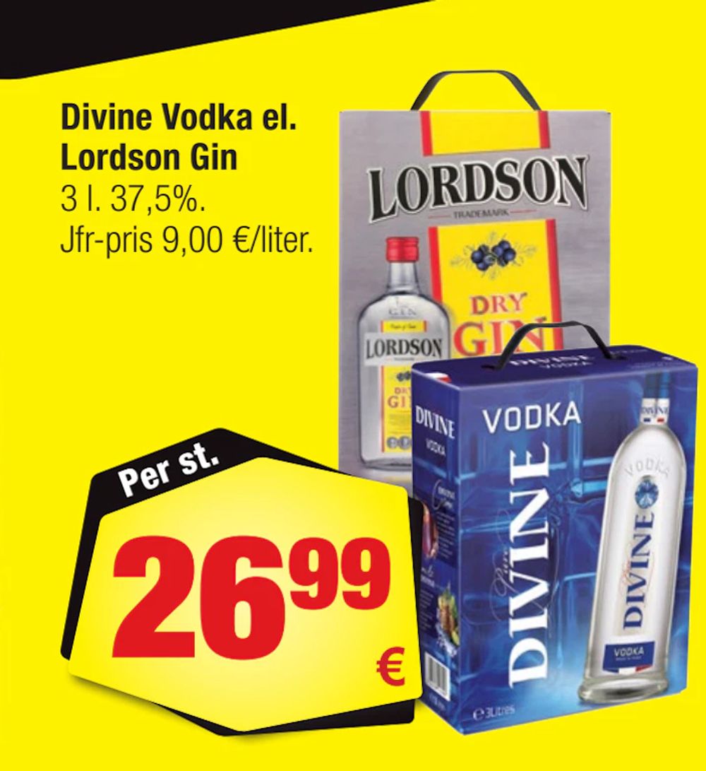 Erbjudanden på Divine Vodka el. Lordson Gin från Calle för 26,99 €