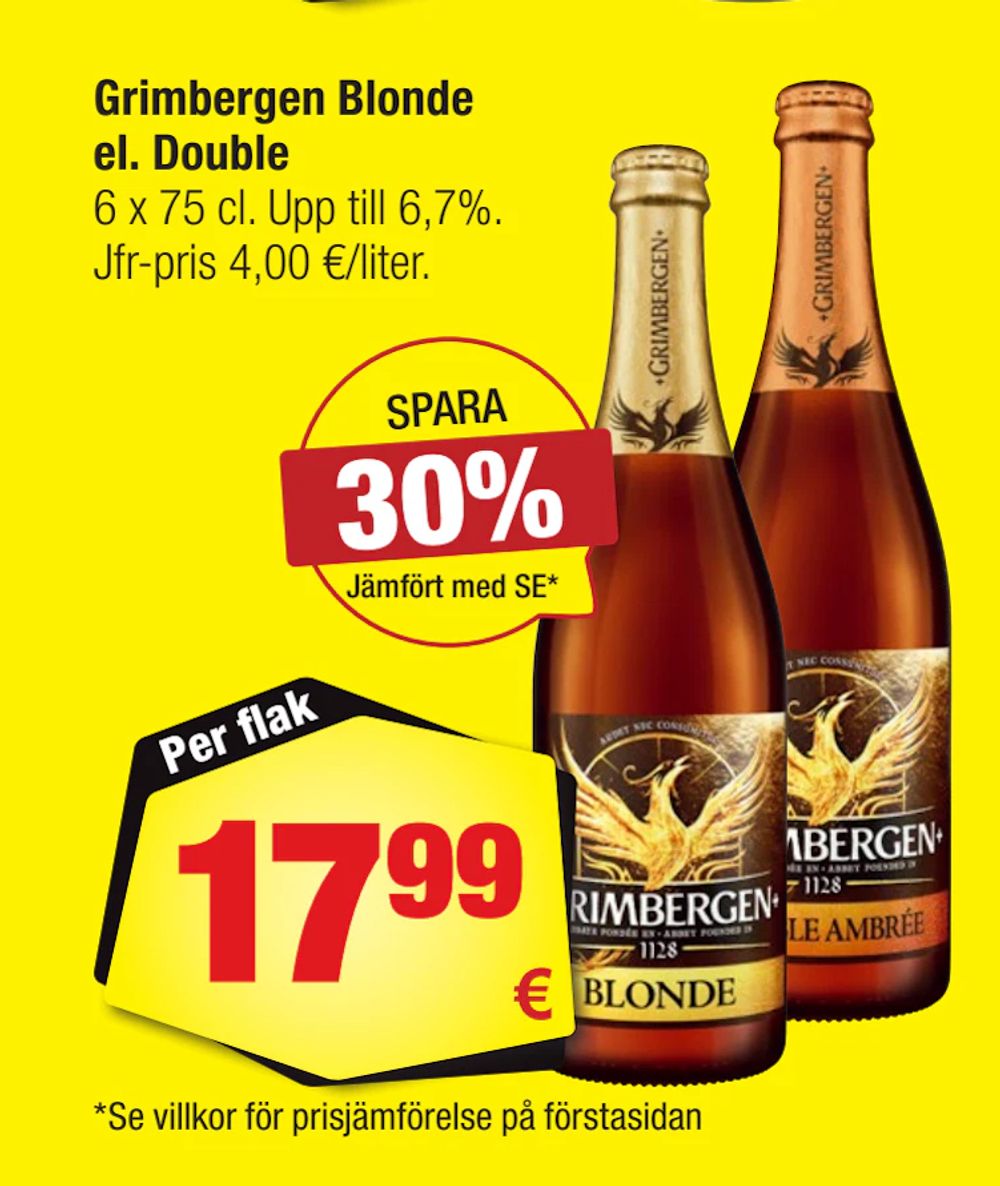 Erbjudanden på Grimbergen Blonde el. Double från Calle för 17,99 €