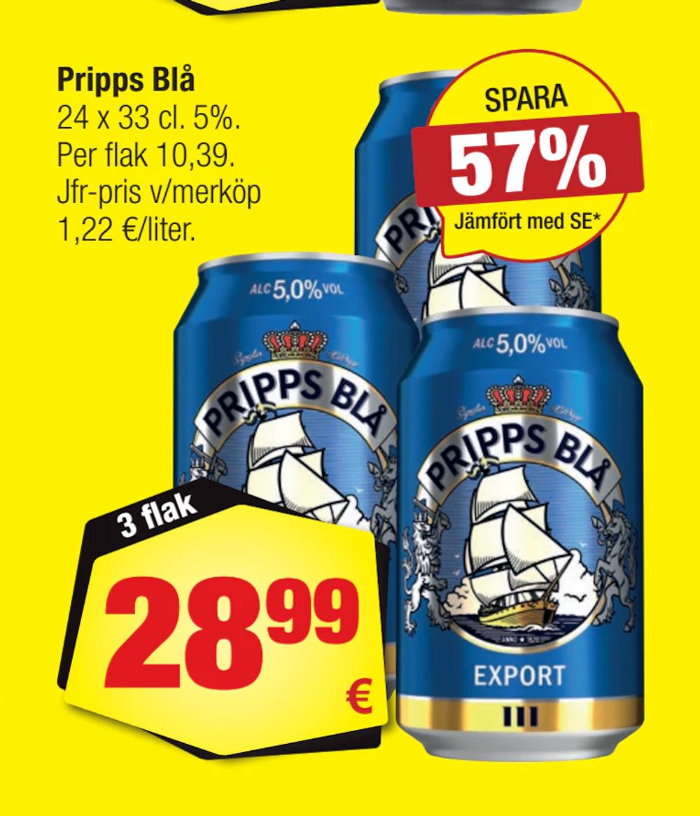 Erbjudanden på Pripps Blå från Calle för 28,99 €
