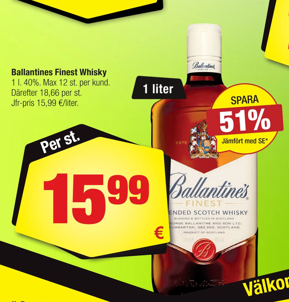 Erbjudanden på Ballantines Finest Whisky från Calle för 15,99 €