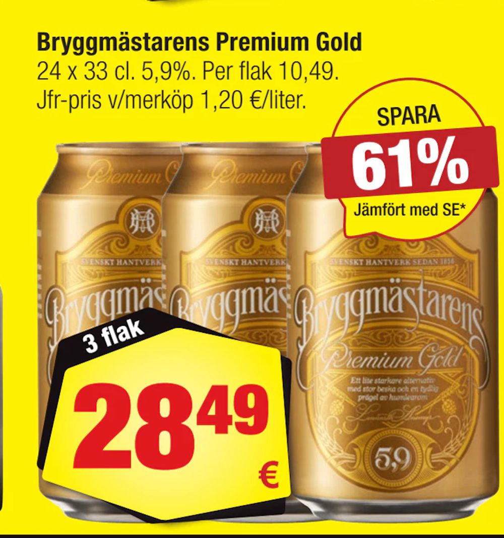 Erbjudanden på Bryggmästarens Premium Gold från Calle för 28,49 €