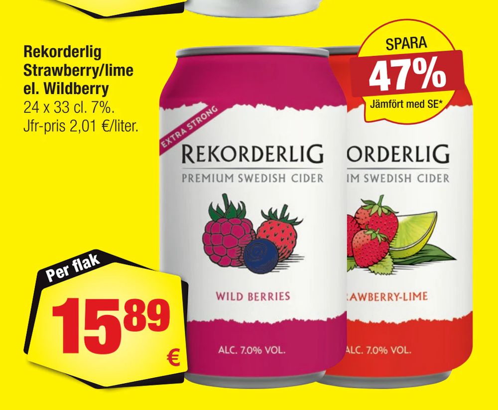 Erbjudanden på Rekorderlig Strawberry/lime el. Wildberry från Calle för 15,89 €