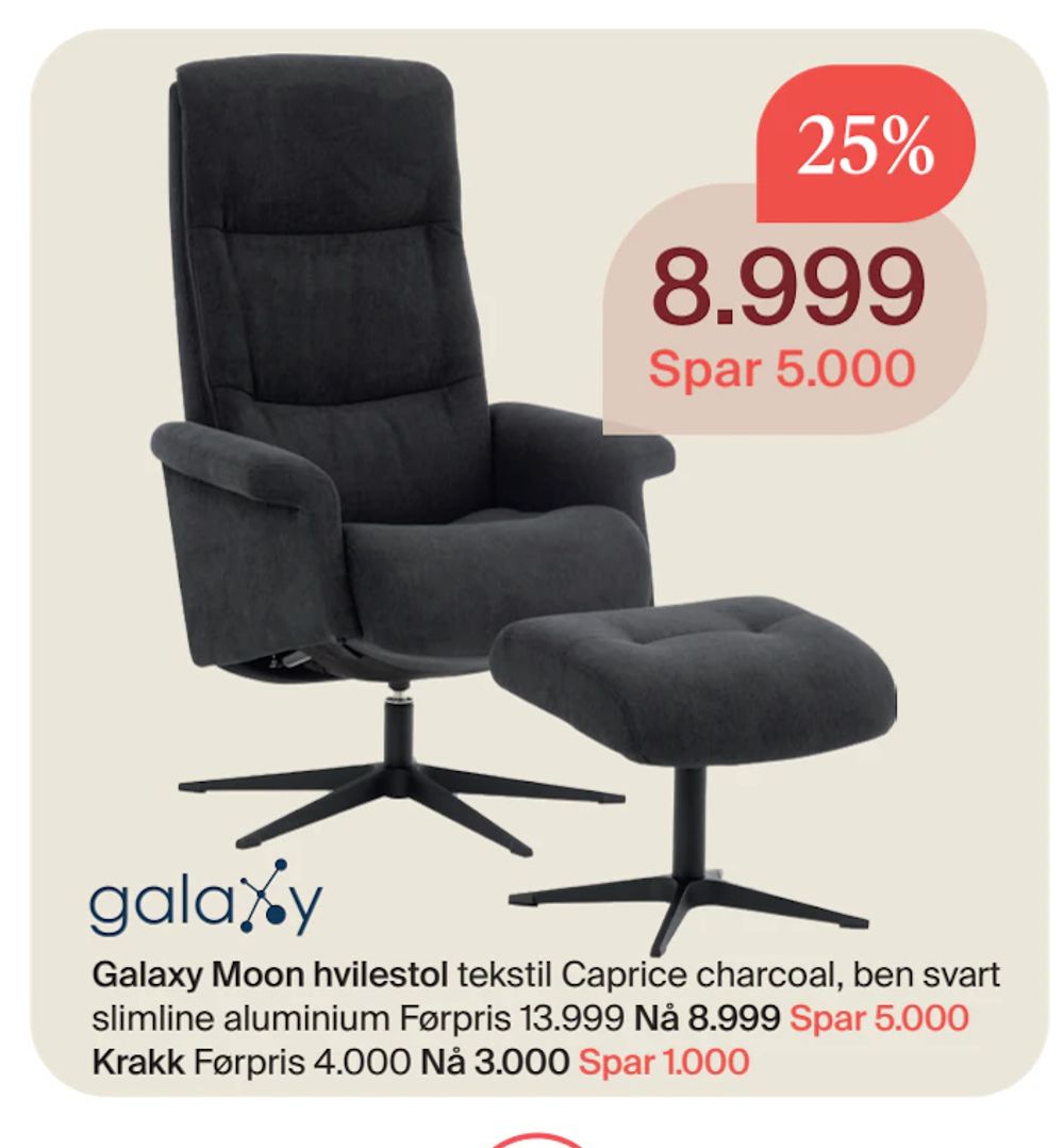 Tilbud på Galaxy Moon hvilestol fra Møbelringen til 8 999 kr