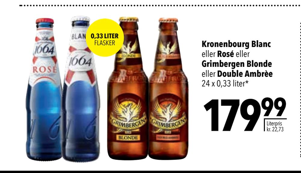 Tilbud på Kronenbourg Blanc eller Rosé eller Grimbergen Blonde eller Double Ambrèe fra CITTI til 179,99 kr.