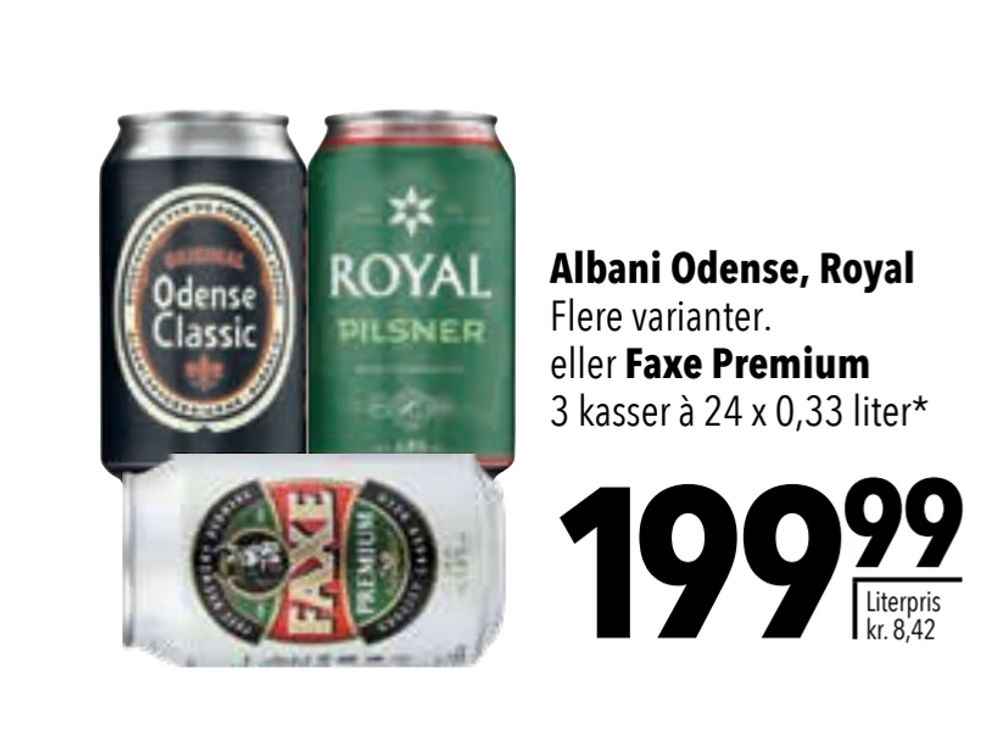 Tilbud på Albani Odense, Royal eller Faxe Premium fra CITTI til 199,99 kr.
