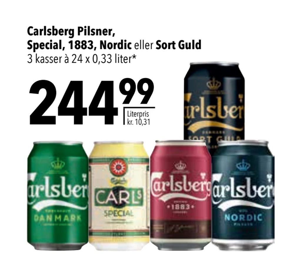 Tilbud på Carlsberg Pilsner, Special, 1883, Nordic eller Sort Guld fra CITTI til 244,99 kr.