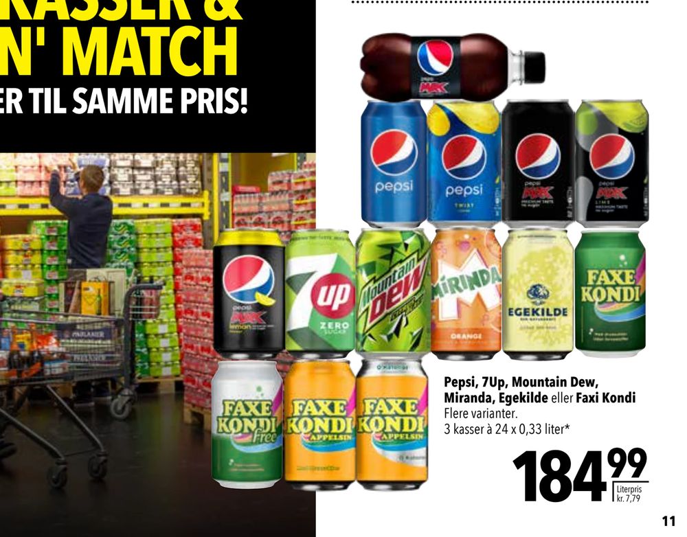 Tilbud på Pepsi, 7Up, Mountain Dew, Miranda, Egekilde eller Faxi Kondi fra CITTI til 184,99 kr.