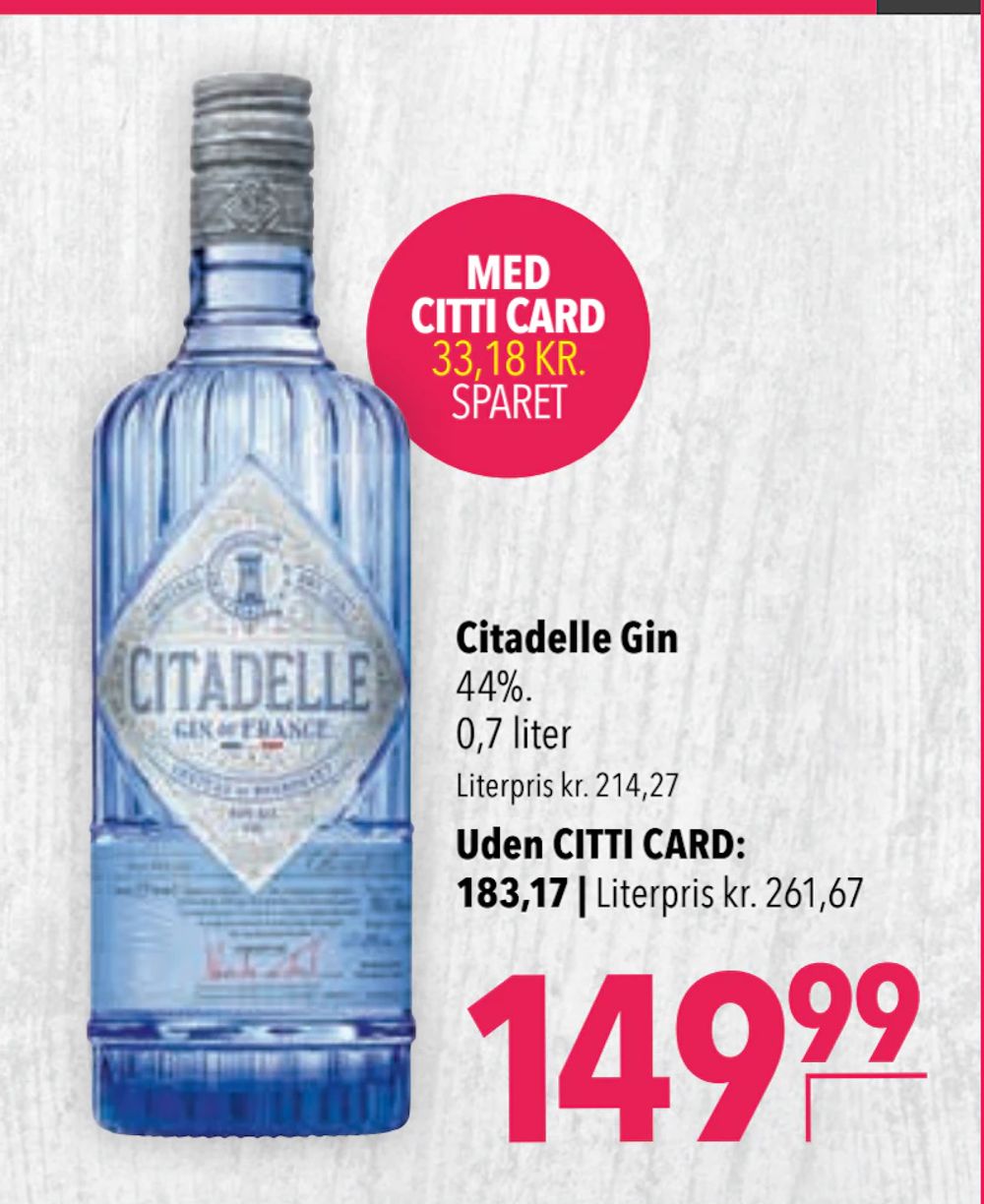 Tilbud på Citadelle Gin fra CITTI til 183,17 kr.