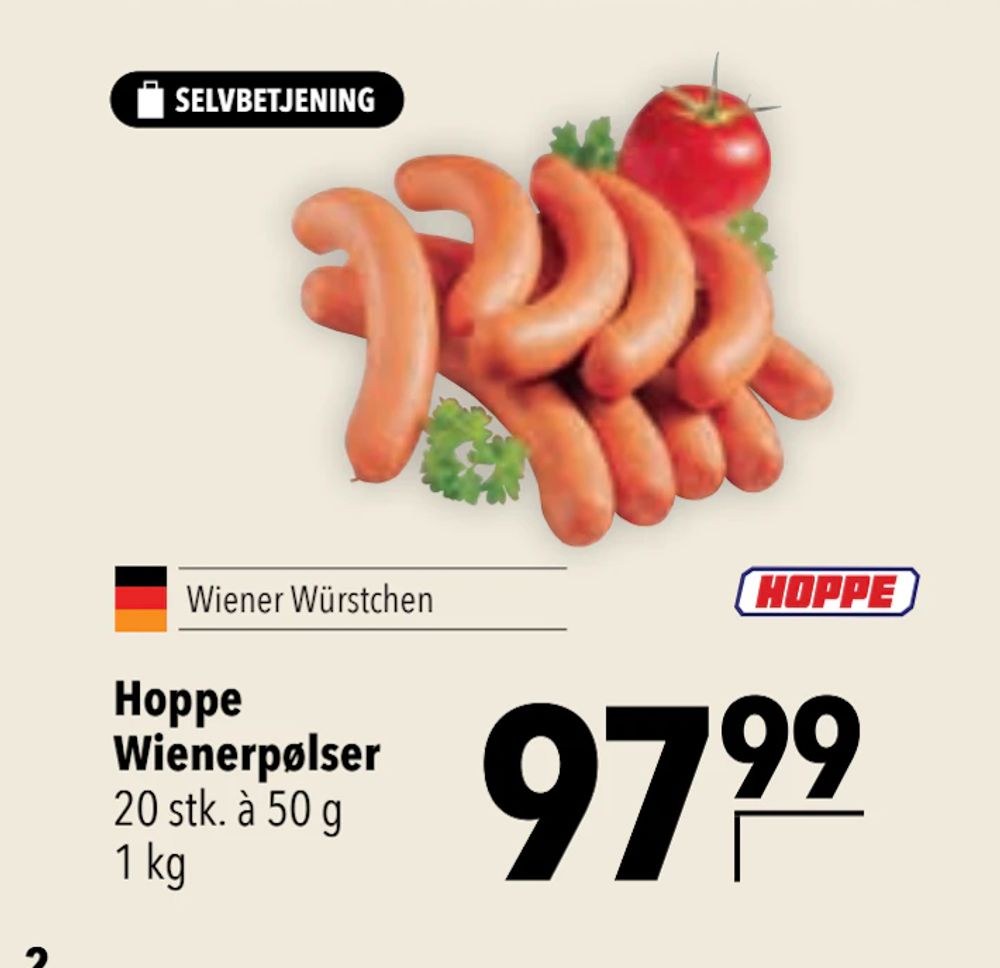 Tilbud på Hoppe Wienerpølser fra CITTI til 97,99 kr.
