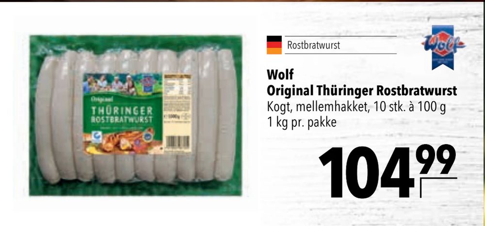 Tilbud på Wolf Original Thüringer Rostbratwurst fra CITTI til 104,99 kr.
