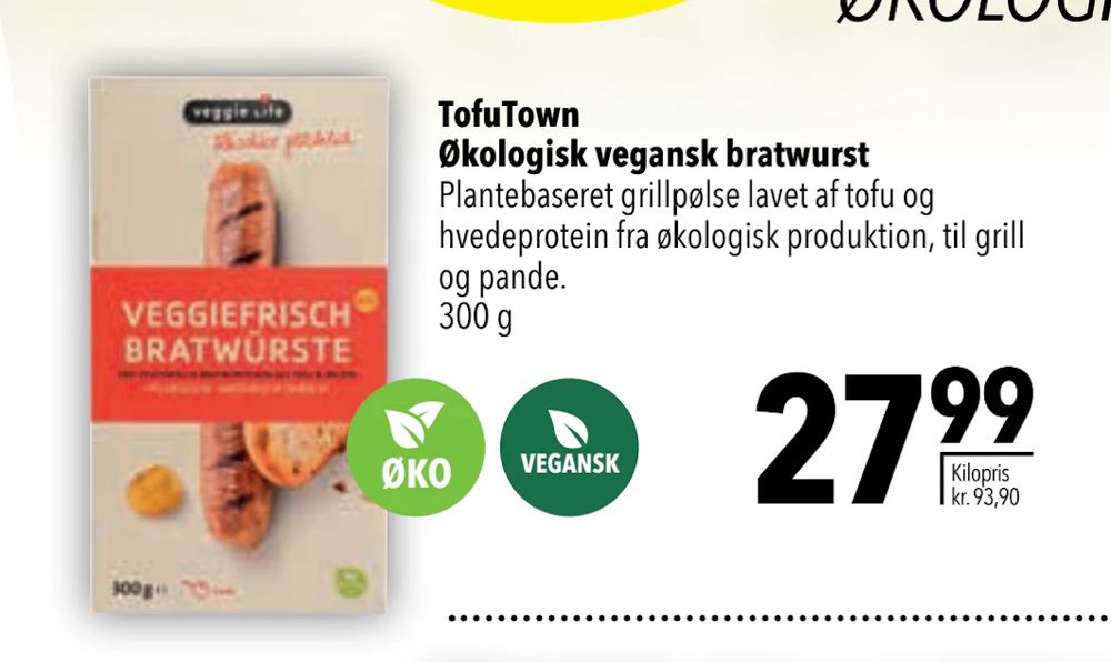 Tilbud på TofuTown Økologisk vegansk bratwurst fra CITTI til 27,99 kr.