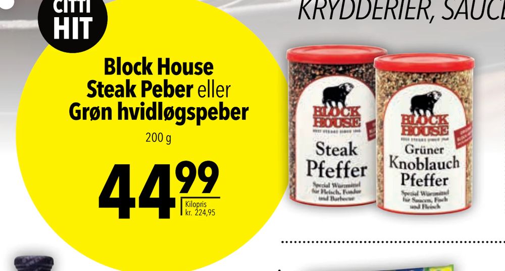 Tilbud på Block House Steak Peber eller Grøn hvidløgspeber fra CITTI til 44,99 kr.