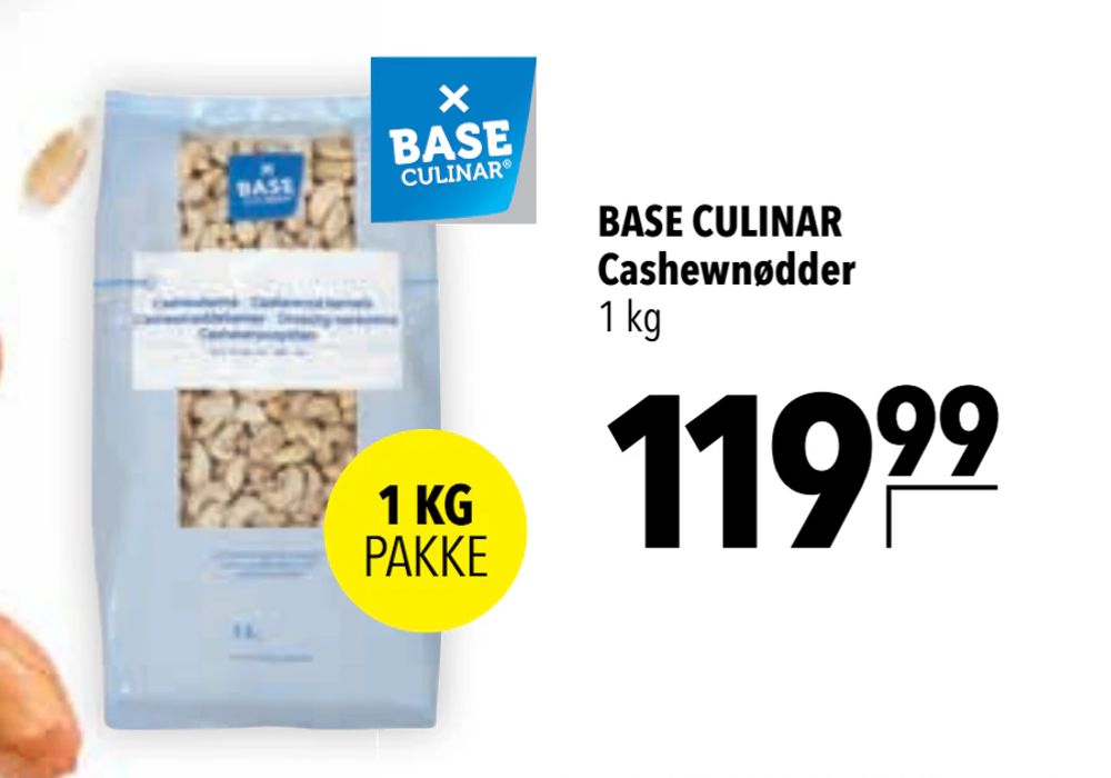 Tilbud på BASE CULINAR Cashewnødder fra CITTI til 119,99 kr.