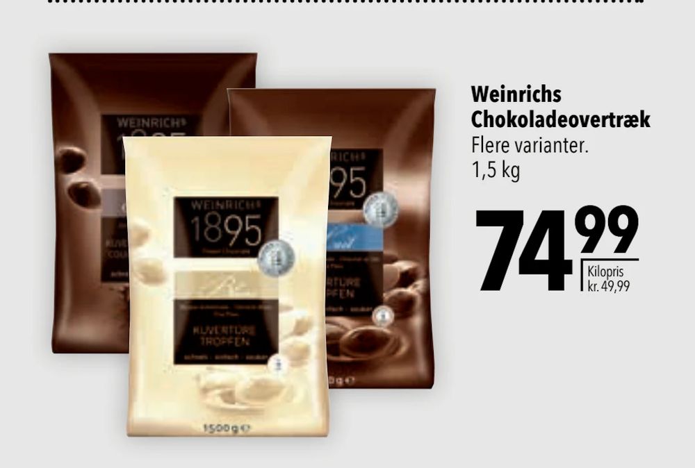 Tilbud på Weinrichs Chokoladeovertræk fra CITTI til 74,99 kr.