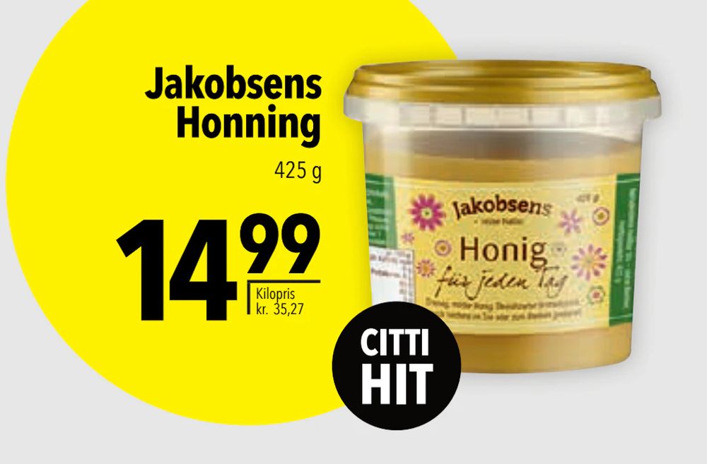 Tilbud på Jakobsens Honning fra CITTI til 14,99 kr.