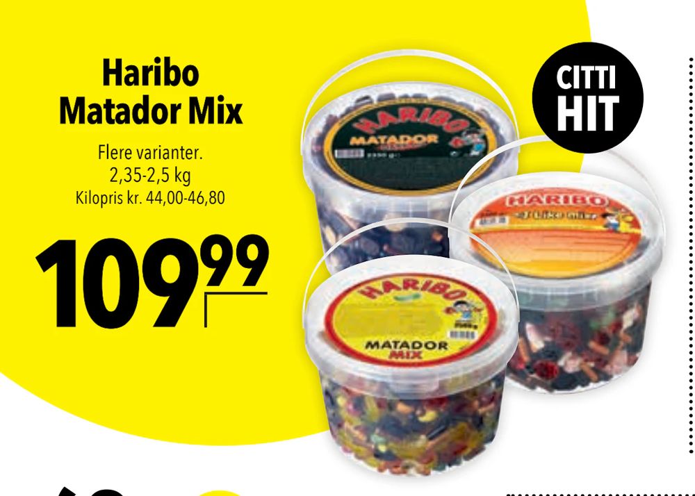 Tilbud på Haribo Matador Mix fra CITTI til 109,99 kr.