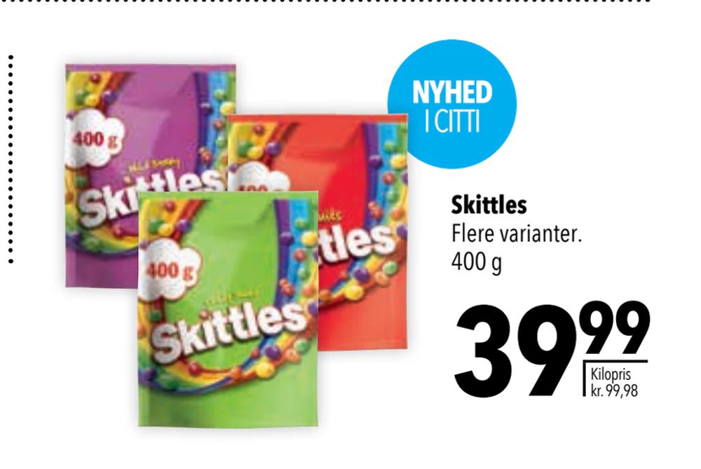 Tilbud på Skittles fra CITTI til 39,99 kr.