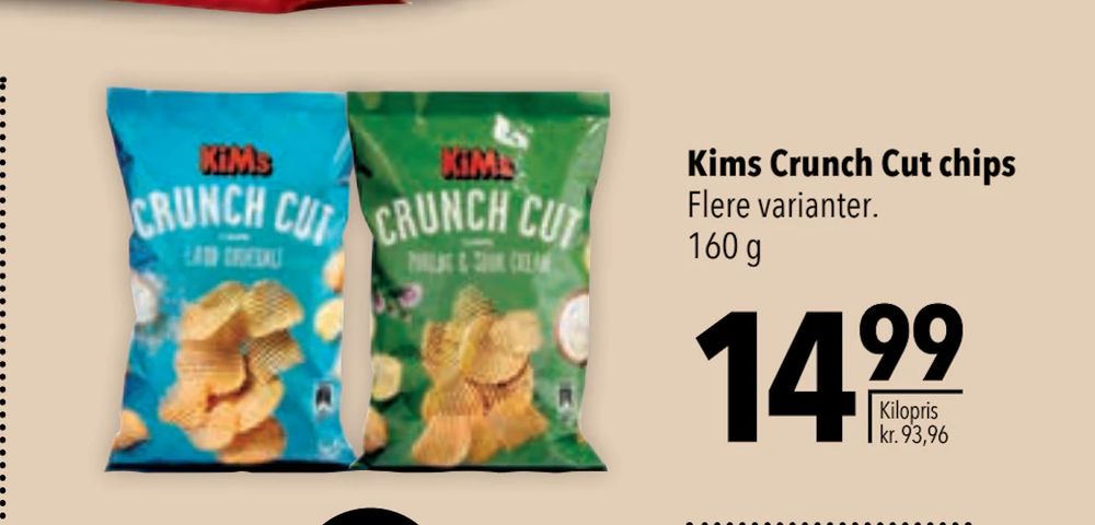 Tilbud på Kims Crunch Cut chips fra CITTI til 14,99 kr.