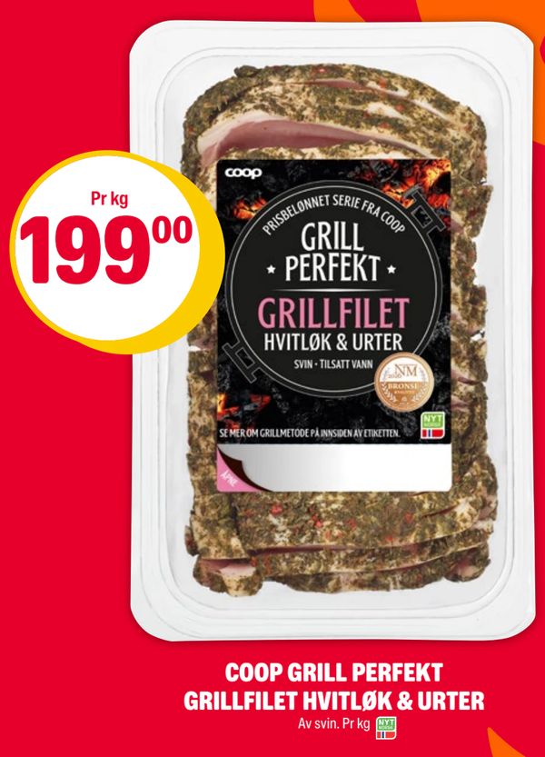 COOP GRILL PERFEKT GRILLFILET HVITLØK & URTER Av svin. Pr kg