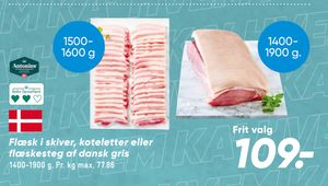 Flæsk i skiver, koteletter eller flæskesteg af dansk gris