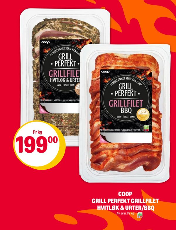 COOP GRILL PERFEKT GRILLFILET HVITLØK & URTER/BBQ Av svin. Pr kg