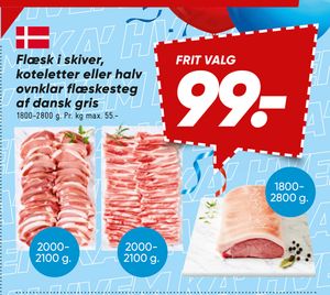 Flæsk i skiver, koteletter eller halv ovnklar flæskesteg af dansk gris