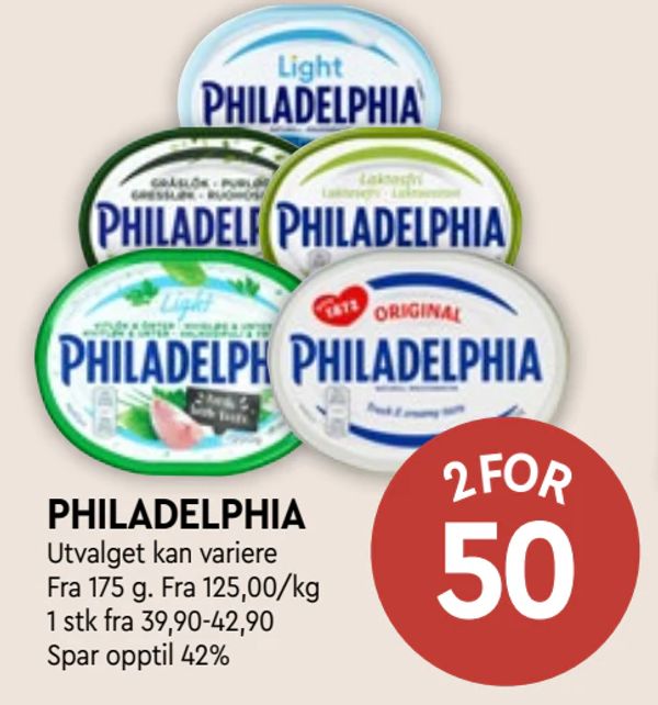 PHILADELPHIA Utvalget kan variere Fra 175 g. Fra 125,00/kg 1 stk fra 39,90-42,90 Spar opptil 42%
