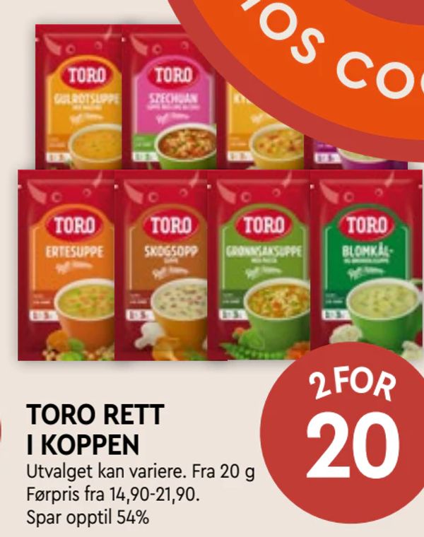 TORO RETT I KOPPEN Utvalget kan variere. Fra 20 g Førpris fra 14,90-21,90. Spar opptil 54%